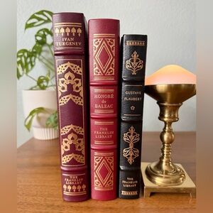 Lot Of 3 Franklin Library Limited Leather Bound Books Flaubert Balzac Turgenev